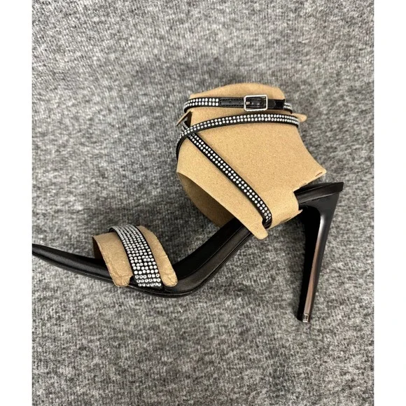 Marc Fisher LTD Black Rhinestone Strappy Stiletto Heels Size 8.5M Glam - Picture 2 of 11